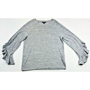 Banana Republic Women Sweater Sz M Heather Gray‎ Long Bell Sleeve Round Neck